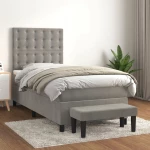 Κρεβάτι Boxspring με Στρώμα Ανοιχτό Γκρι 90x200 εκ. Βελούδινο Γκρι 3138061