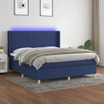 Κρεβάτι Boxspring με Στρώμα & LED Μπλε 180x200 εκ. Υφασμάτινο Μπλε 3139059