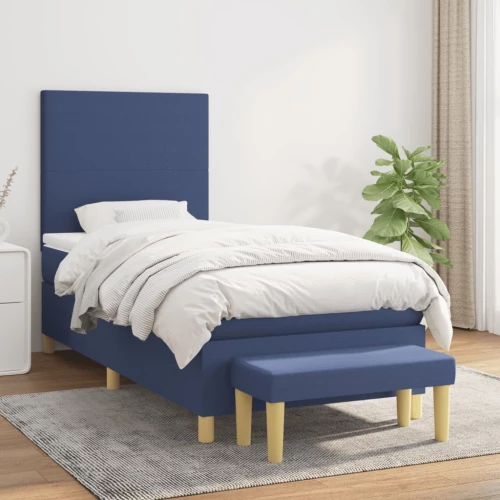 Κρεβάτι Boxspring με Στρώμα Μπλε 90x200 εκ.Υφασμάτινο Μπλε 3136971