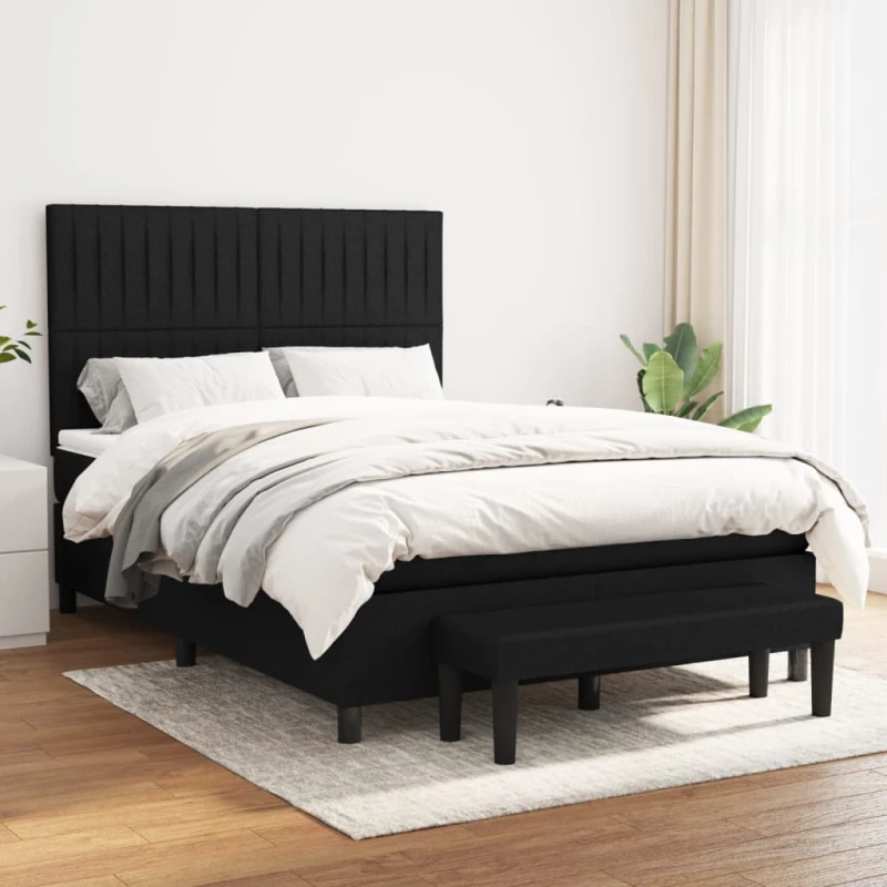 Κρεβάτι Boxspring με Στρώμα Μαύρο 140x190 εκ. Υφασμάτινο Μαύρο 3136751
