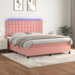 Κρεβάτι Boxspring με Στρώμα & LED Ροζ 160x200 εκ. Βελούδινο Ροζ 3136376