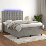 Κρεβάτι Boxspring με Στρώμα&LED Αν. Γκρι 140x190 εκ. Βελούδινο Γκρι 3136359
