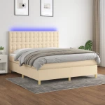 Κρεβάτι Boxspring με Στρώμα & LED Κρεμ 180x200 εκ. Υφασμάτινο Κρεμ 3135778