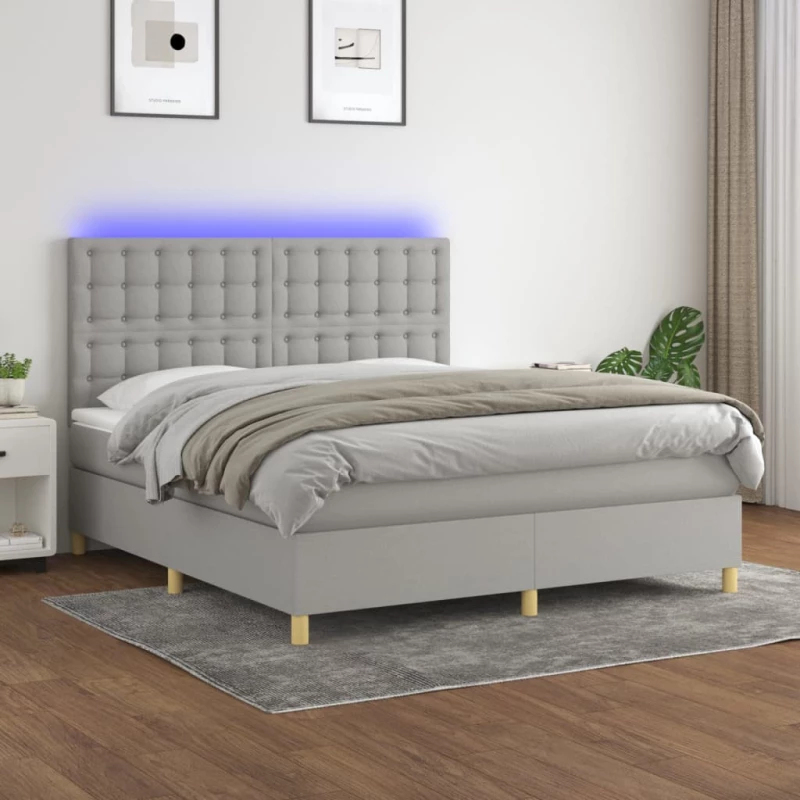 Κρεβάτι Boxspring με Στρώμα & LED Αν.Γκρι 160x200εκ. Υφασμάτινο Γκρι 3135765