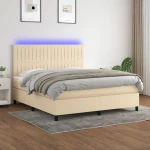 Κρεβάτι Boxspring με Στρώμα & LED Κρεμ 160x200 εκ. Υφασμάτινο Κρεμ 3135050