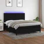 Κρεβάτι Boxspring με Στρώμα & LED Μαύρο 180x200 εκ. Υφασμάτινο Μαύρο 3134975