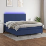 Κρεβάτι Boxspring με Στρώμα & LED Μπλε 160x200 εκ. Υφασμάτινο Μπλε 3134731