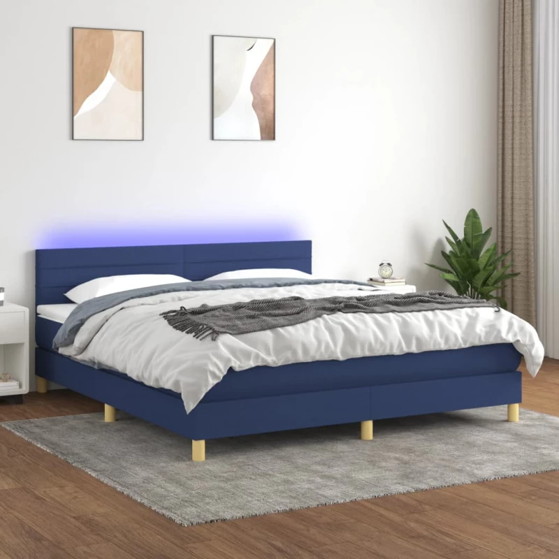 Κρεβάτι Boxspring με Στρώμα & LED Μπλε 180x200 εκ. Υφασμάτινο Μπλε 3133819