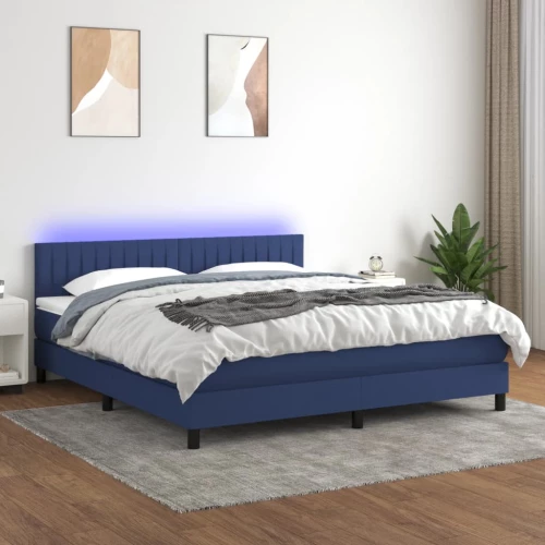 Κρεβάτι Boxspring με Στρώμα & LED Μπλε 160x200 εκ. Υφασμάτινο Μπλε 3133331