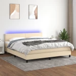Κρεβάτι Boxspring με Στρώμα & LED Κρεμ 180x200 εκ. Υφασμάτινο Κρεμ 3133018