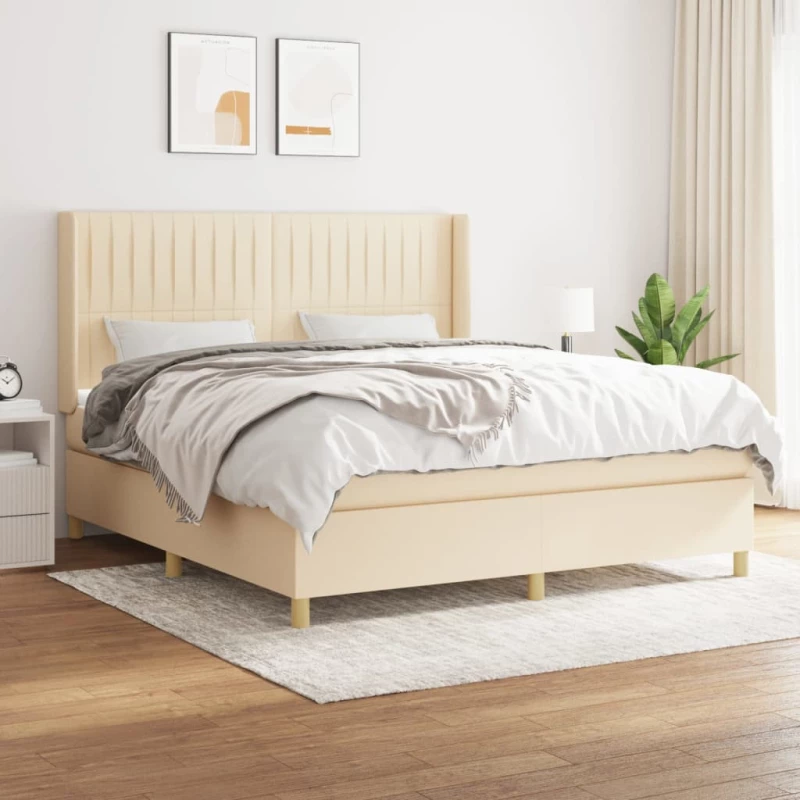 Κρεβάτι Boxspring με Στρώμα Κρεμ 180x200 εκ. Υφασμάτινο Κρεμ 3132174