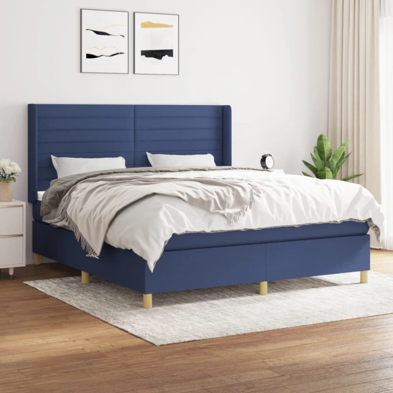 Κρεβάτι Boxspring με Στρώμα Μπλε 180x200 εκ. Υφασμάτινο Μπλε 3132095