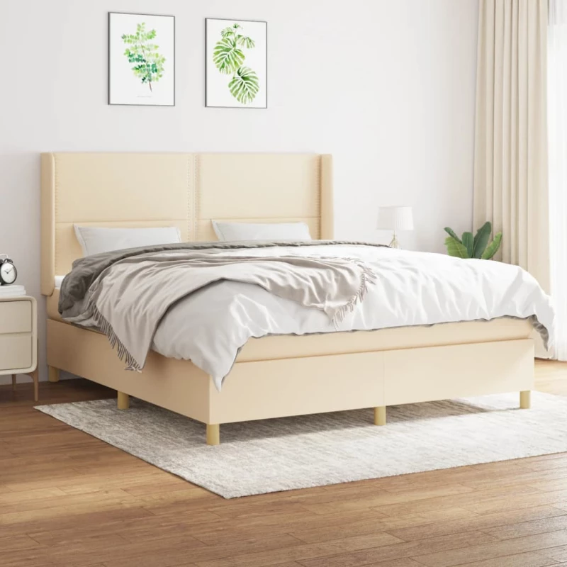 Κρεβάτι Boxspring με Στρώμα Κρεμ 180x200 εκ. Υφασμάτινο Κρεμ 3131934