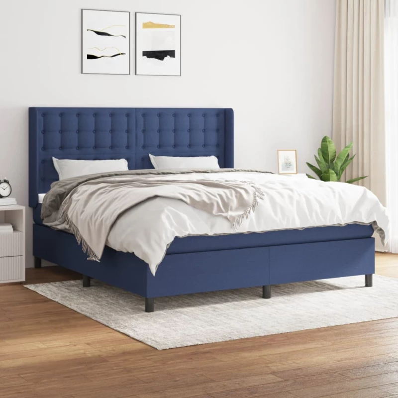 Κρεβάτι Boxspring με Στρώμα Μπλε 160x200 εκ. Υφασμάτινο Μπλε 3131767