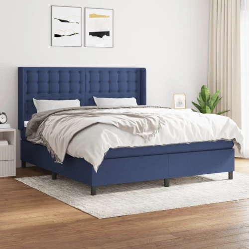 Κρεβάτι Boxspring με Στρώμα Μπλε 160x200 εκ. Υφασμάτινο Μπλε 3131767