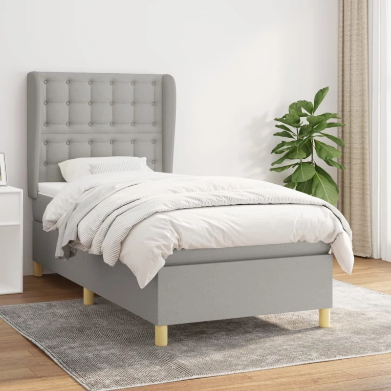 Κρεβάτι Boxspring με Στρώμα Ανοιχτό Γκρι 80x200 εκ. Υφασμάτινο Γκρι 3128797