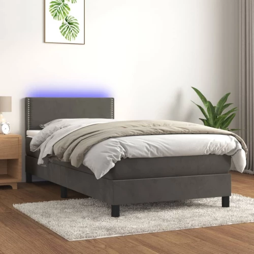 Κρεβάτι Boxspring με Στρώμα & LED Σκ. Γκρι 100x200εκ. Βελούδινο Γκρι 3134328