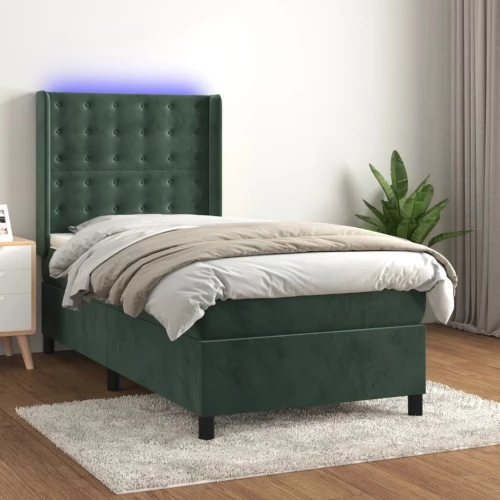 Κρεβάτι Boxspring με Στρώμα & LED Σκ. Πράσινο 80x200 εκ Βελούδο Πράσινο 3139772