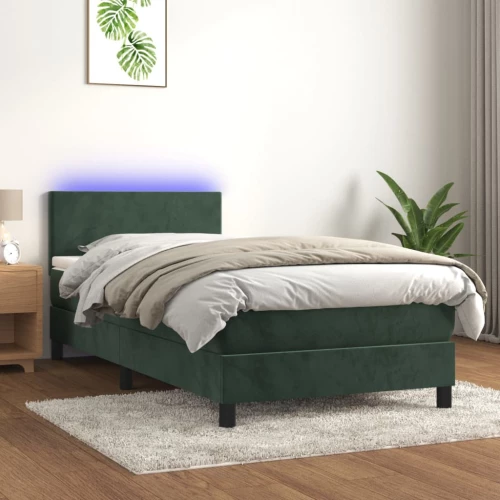 Κρεβάτι Boxspring με Στρώμα & LED Σκ. Πράσινο 80x200 εκ Βελούδο Πράσινο 3134252