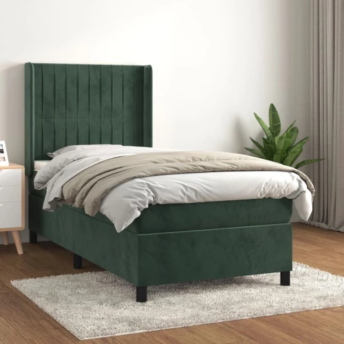 Κρεβάτι Boxspring με Στρώμα Σκούρο Πράσινο 90x190 εκ. Βελούδινο Πράσινο 3132774