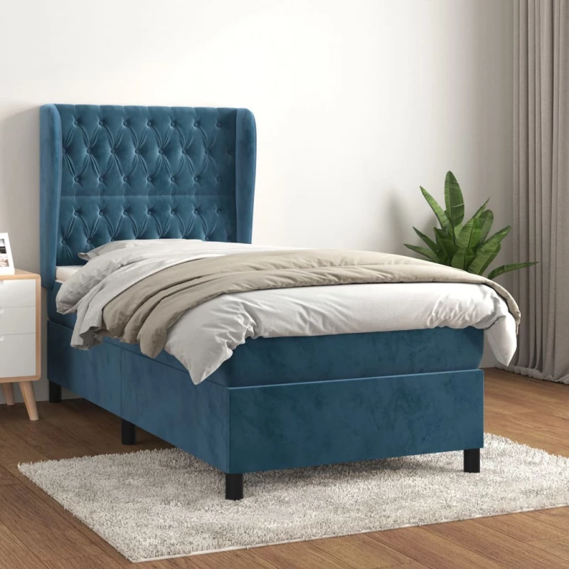 Κρεβάτι Boxspring με Στρώμα Σκούρο Μπλε 100x200 εκ. Βελούδινο Μπλε 3129379