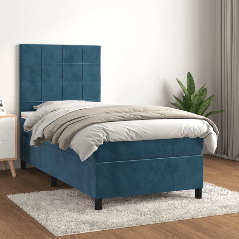 Κρεβάτι Boxspring με Στρώμα Σκούρο Μπλε 100x200 εκ. Βελούδινο Μπλε 3143011