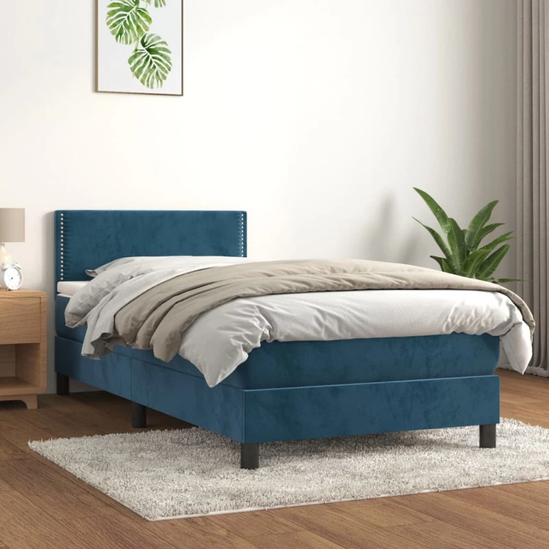 Κρεβάτι Boxspring με Στρώμα Σκούρο Μπλε 100x200 εκ. Βελούδινο Μπλε 3141231