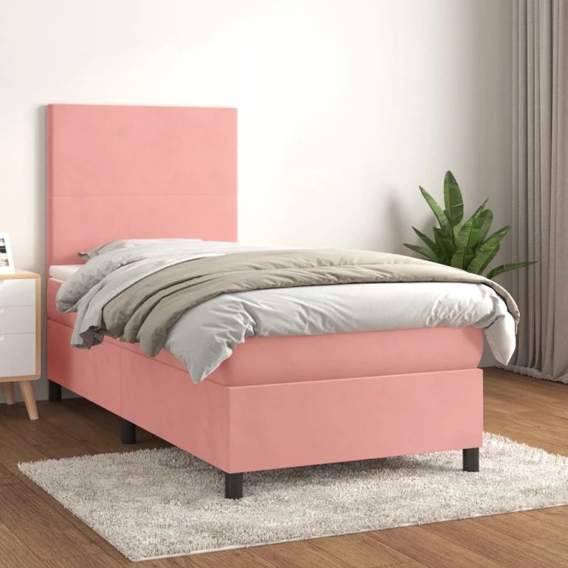 Κρεβάτι Boxspring με Στρώμα Ροζ 80 x 200 εκ. Βελούδινο Ροζ 3142874
