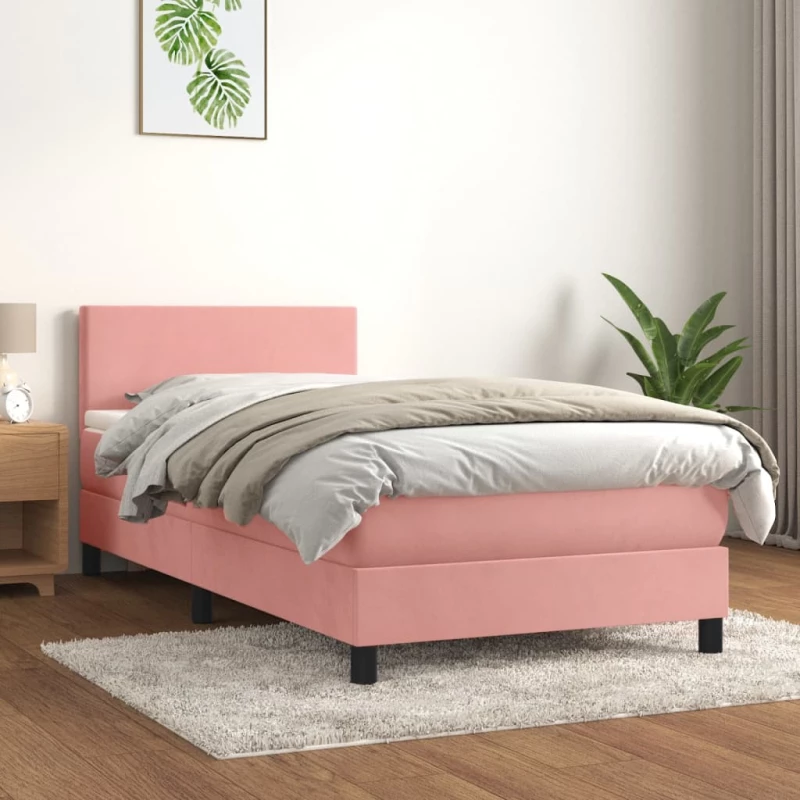 Κρεβάτι Boxspring με Στρώμα Ροζ 80 x 200 εκ. Βελούδινο Ροζ 3141154