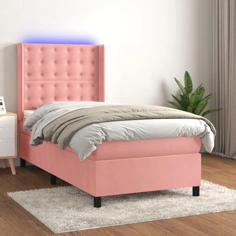 Κρεβάτι Boxspring με Στρώμα & LED Ροζ 80 x 200 εκ. Βελούδινο Ροζ 3139774