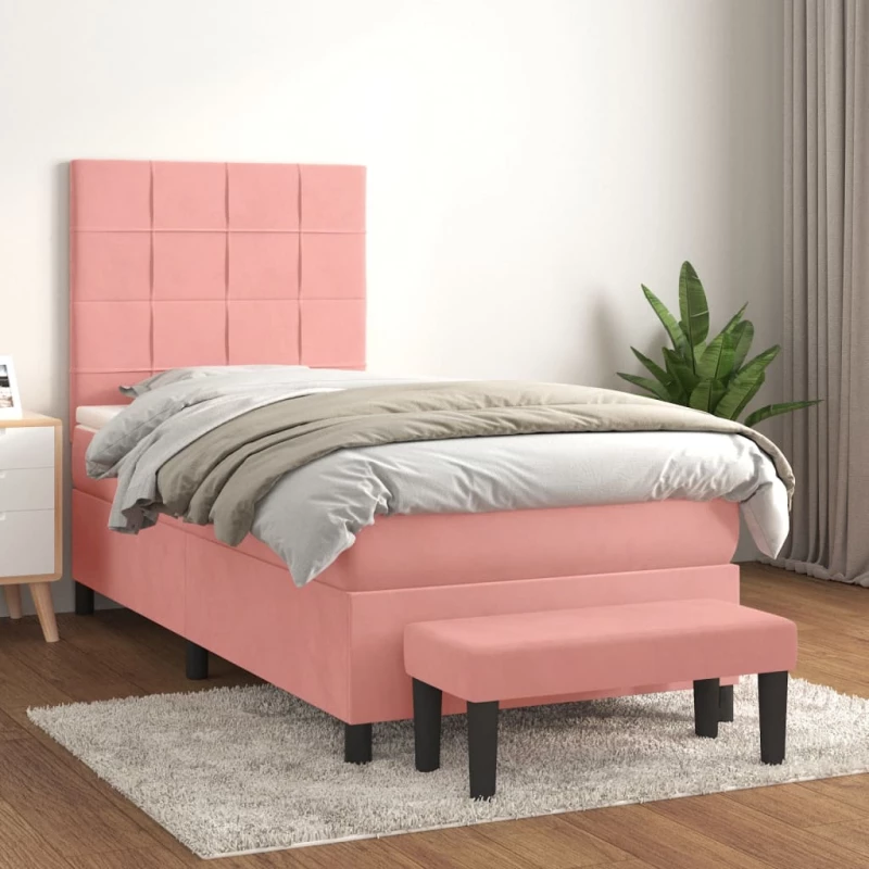 Κρεβάτι Boxspring με Στρώμα Ροζ 80 x 200 εκ. Βελούδινο Ροζ 3137814