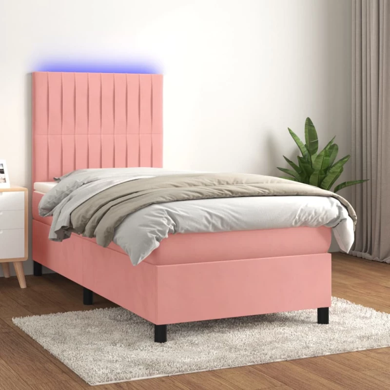 Κρεβάτι Boxspring με Στρώμα & LED Ροζ 80 x 200 εκ. Βελούδινο Ροζ 3136214