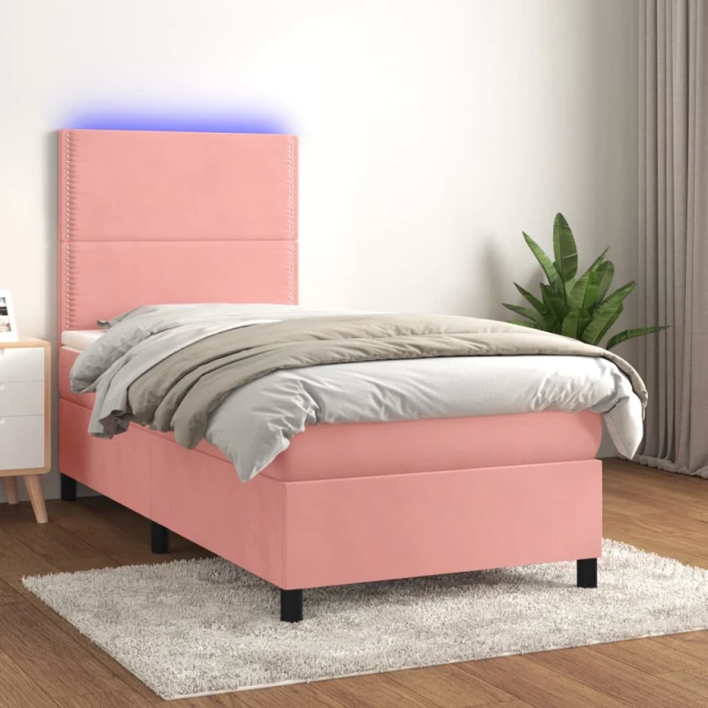 Κρεβάτι Boxspring με Στρώμα & LED Ροζ 80 x 200 εκ. Βελούδινο Ροζ 3136034