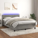 Κρεβάτι Boxspring με Στρώμα & LED Αν.Γκρι 140x200 εκ. Βελούδινο Γκρι 3134525
