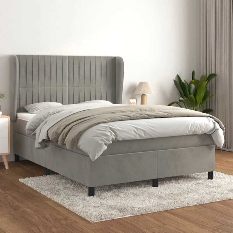 Κρεβάτι Boxspring με Στρώμα Ανοιχτό Γκρι 140x200 εκ. Βελούδινο Γκρι 3129333