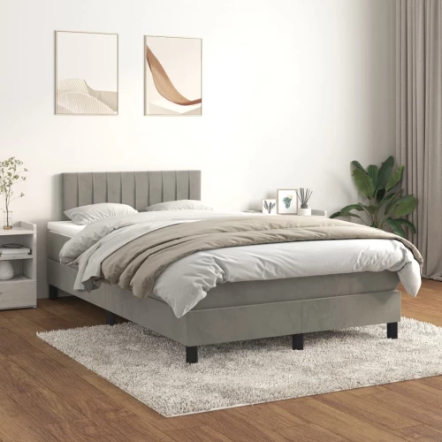 Κρεβάτι Boxspring με Στρώμα Ανοιχτό Γκρι 120x200 εκ. Βελούδινο Γκρι 3141413
