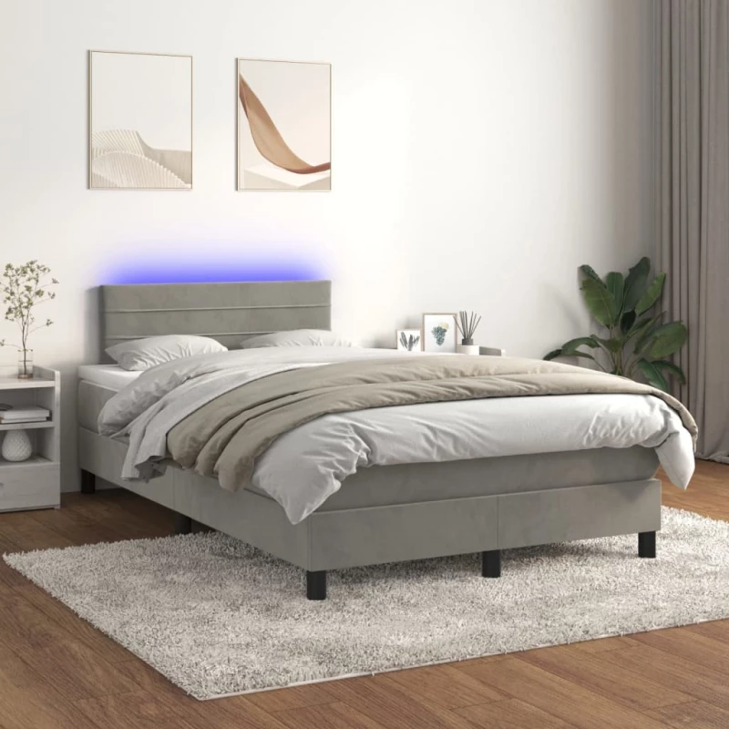 Κρεβάτι Boxspring με Στρώμα & LED Αν.Γκρι 120x200 εκ. Βελούδινο Γκρι 3134453