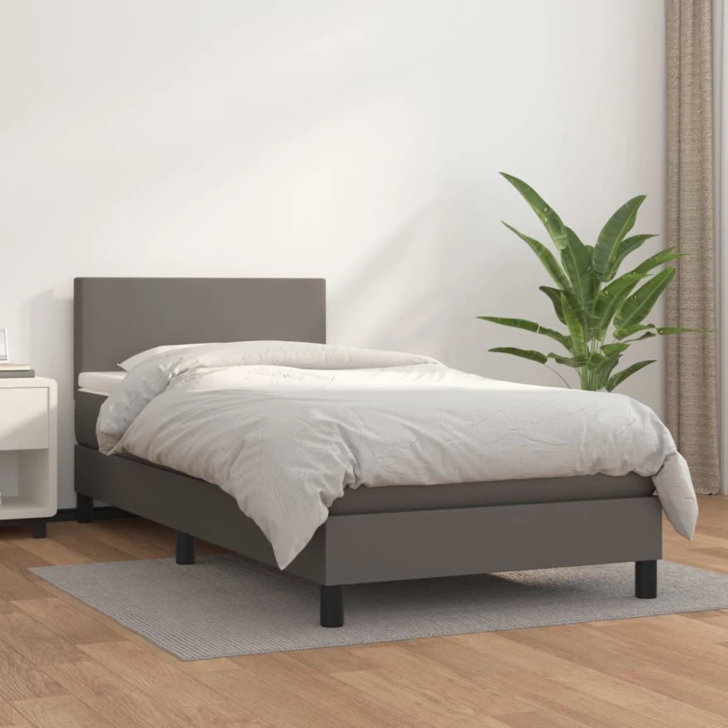 Κρεβάτι Boxspring με Στρώμα Γκρι 90x190 εκ. από Συνθετικό Δέρμα Γκρι 3140979