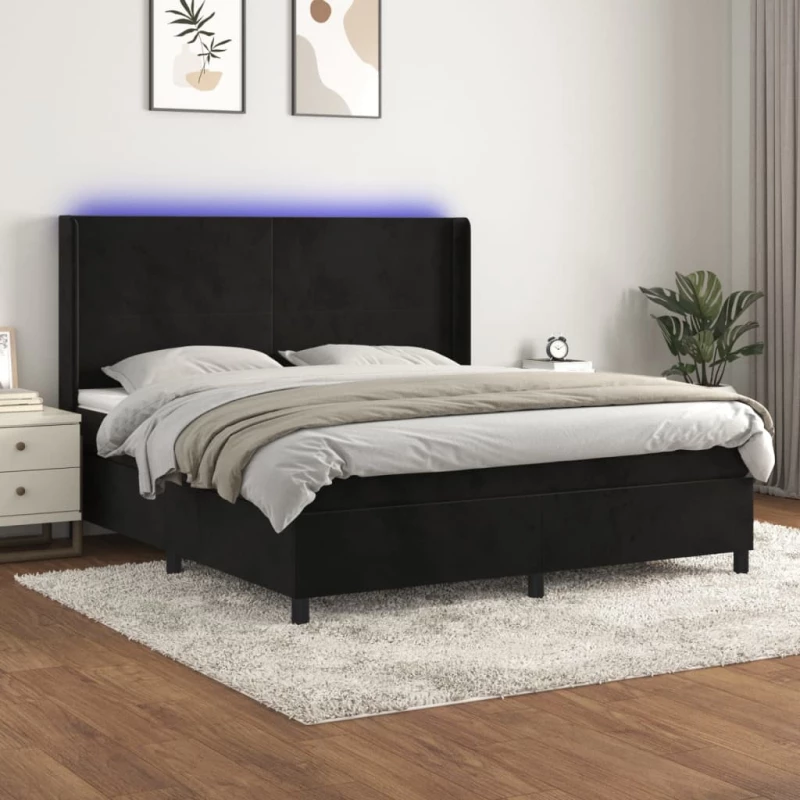 Κρεβάτι Boxspring με Στρώμα & LED Μαύρο 180x200 εκ. Βελούδινο Μαύρο 3139459