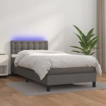 Κρεβάτι Boxspring με Στρώμα & LED Γκρι 100x200 εκ. Συνθ. Δέρμα Γκρι 3134211