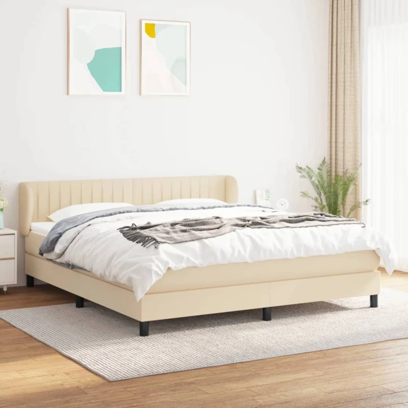Κρεβάτι Boxspring με Στρώμα Κρεμ 160x200 εκ. Υφασμάτινο Κρεμ 3126418