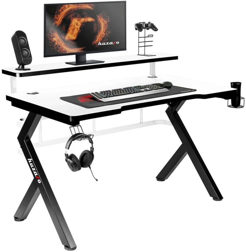Γραφείο Gaming Huzaro HZ-Hero 5.0 White Λευκό Μαύρο Ίνες άνθρακα 120 x 60 cm