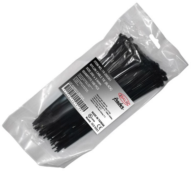 Adeleq Δεματικά Καλωδίων Νάυλον 100Τμχ. 200x3.6mm Μαύρα 19-200361