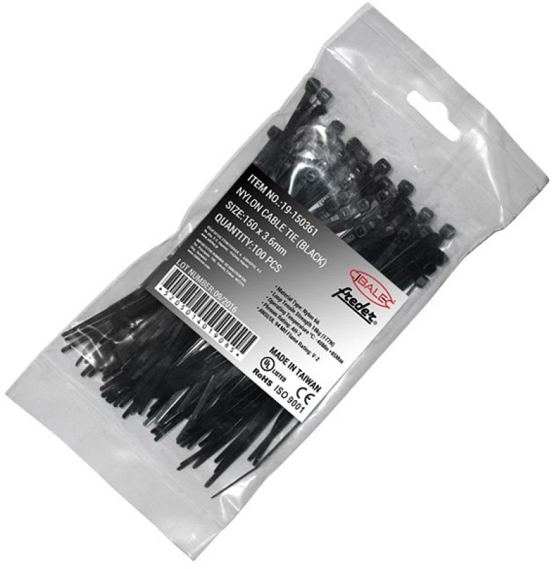 Adeleq Δεματικά Καλωδίων Νάυλον 100Τμχ. 150x3.6mm Μαύρα 19-150361