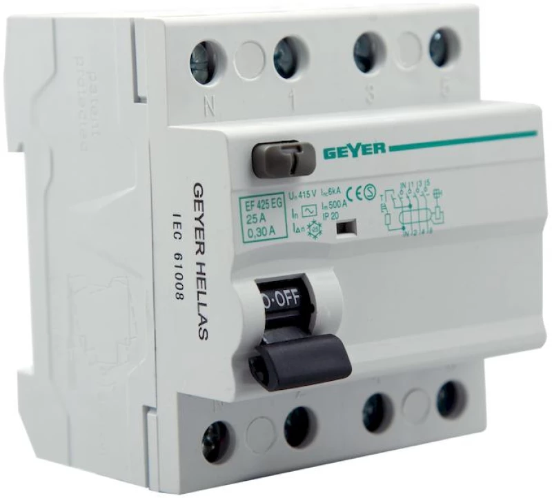 Ρελέ διαφυγής 4P 25A 300mA AC