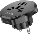 Hoco® Adaptor Πρίζας Universal PL/EU Plug / UK, 10A, 250V, 2500W - Hoco (AC6) - Μαύρο