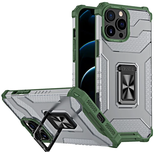 Ημιδιάφανη θήκη Hurtel Crystal Ring Armor iPhone 13 Pro Max με περίγραμμα χρώματος Πρασίνο