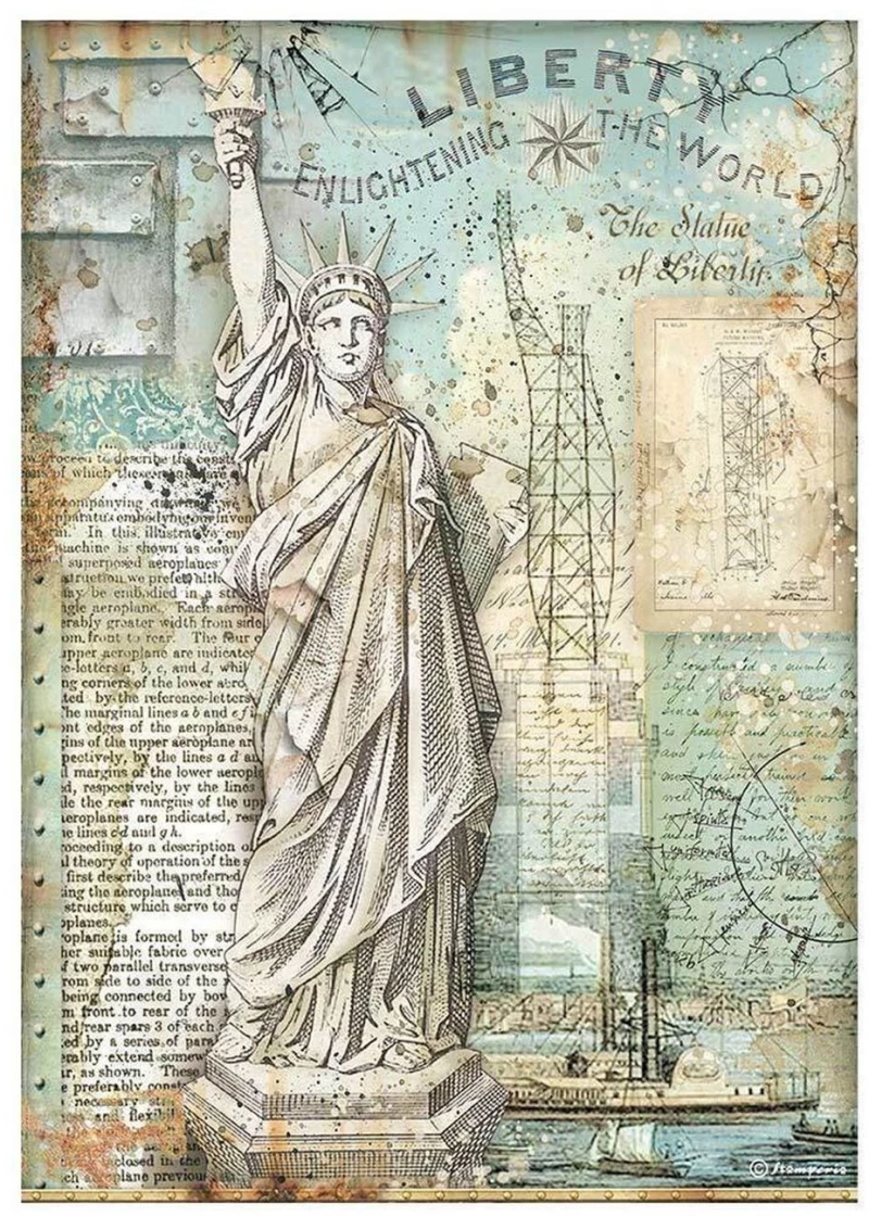 Stamperia Ριζόχαρτο Decoupage A4 Sir Vagabond Aviator Statue of Liberty