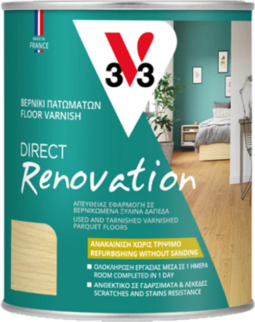 Βερνίκι νερού για δάπεδα παρκέ και laminate νέας γενιάς 3V3 RENOVATION Τεχνολογία DIRECT PROTECT 750ml-Ματ clear mat