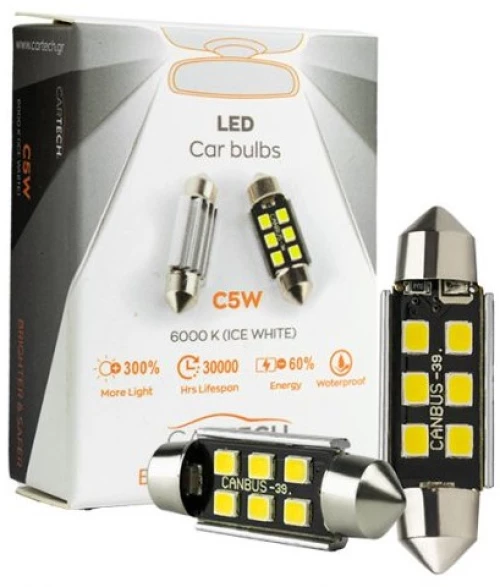Cartech ΛΑΜΠΑ LED 6PCS SMD CANBUS WHITE COLOR (6000K) T10X36MM 33786